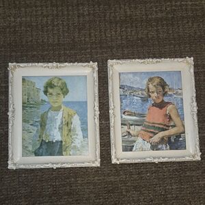 Vintage Framed Child Portrait Prints – Cottage / European Style – Pair